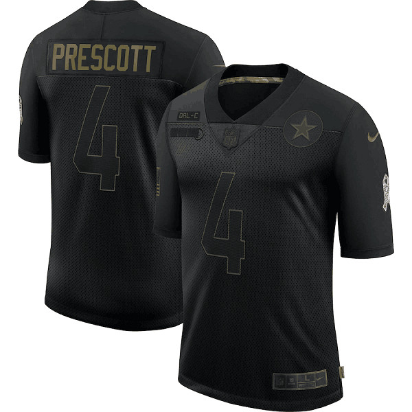 Men's Dallas Cowboys #4 Dak Prescott 2020 Black Salute To Service Limited Stitched NFL Jersey